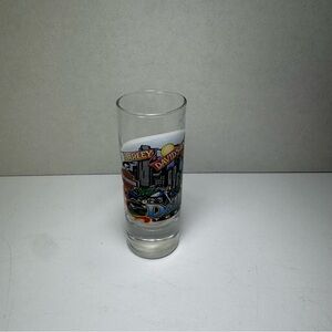 HARLEY DAVIDSON Dallas, Texas Tall Shot Glass 4 Inches with Skyline Graphics EUC